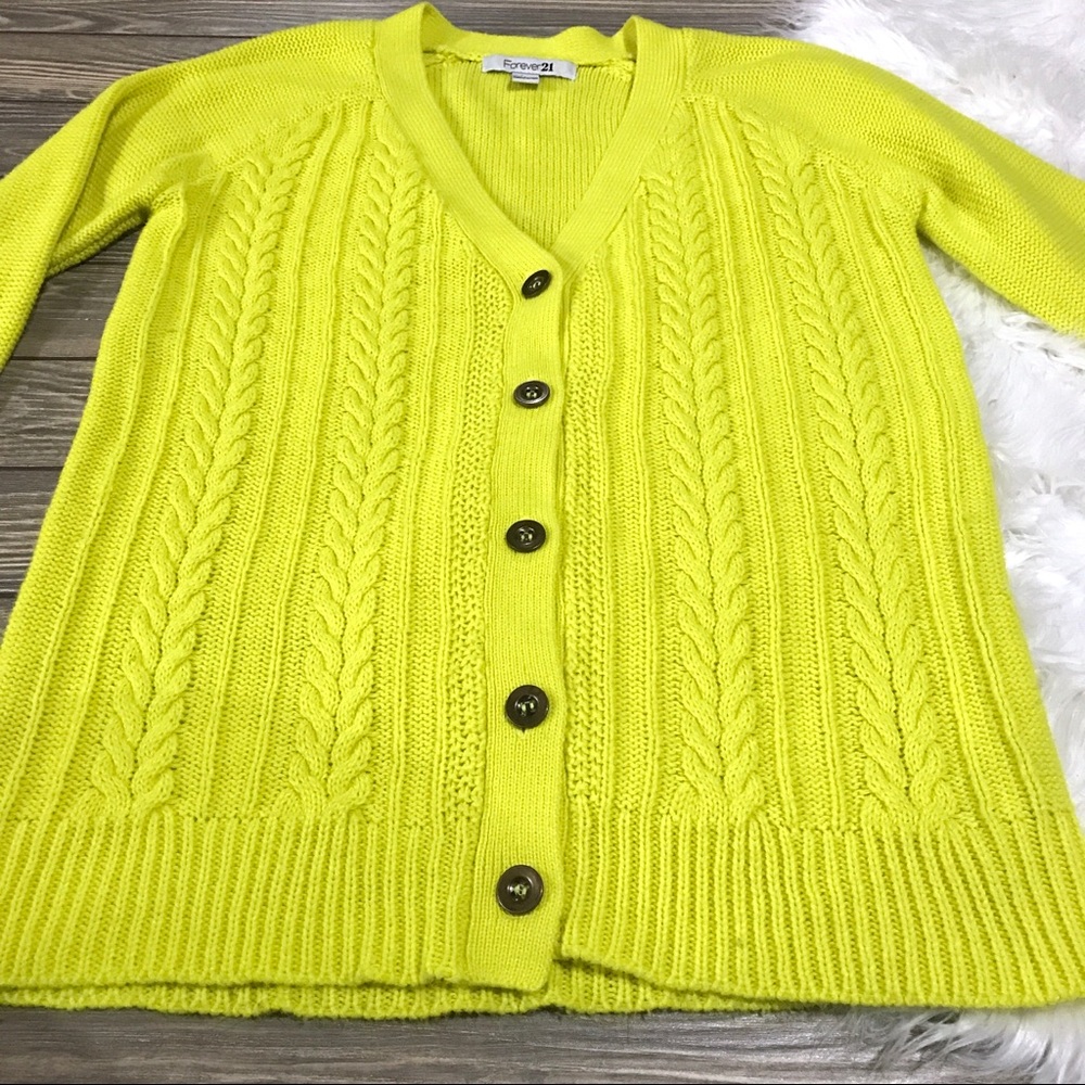Forever 21 | Lime Green Neon Knit Cardigan Large